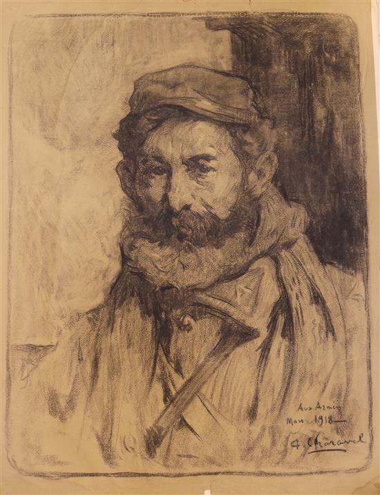 Paul-Frédéric-Antoine Charavel (1877-1961) Collection of portraits, nude studies and landscape sketches, largest 25.5 x 19.5in.